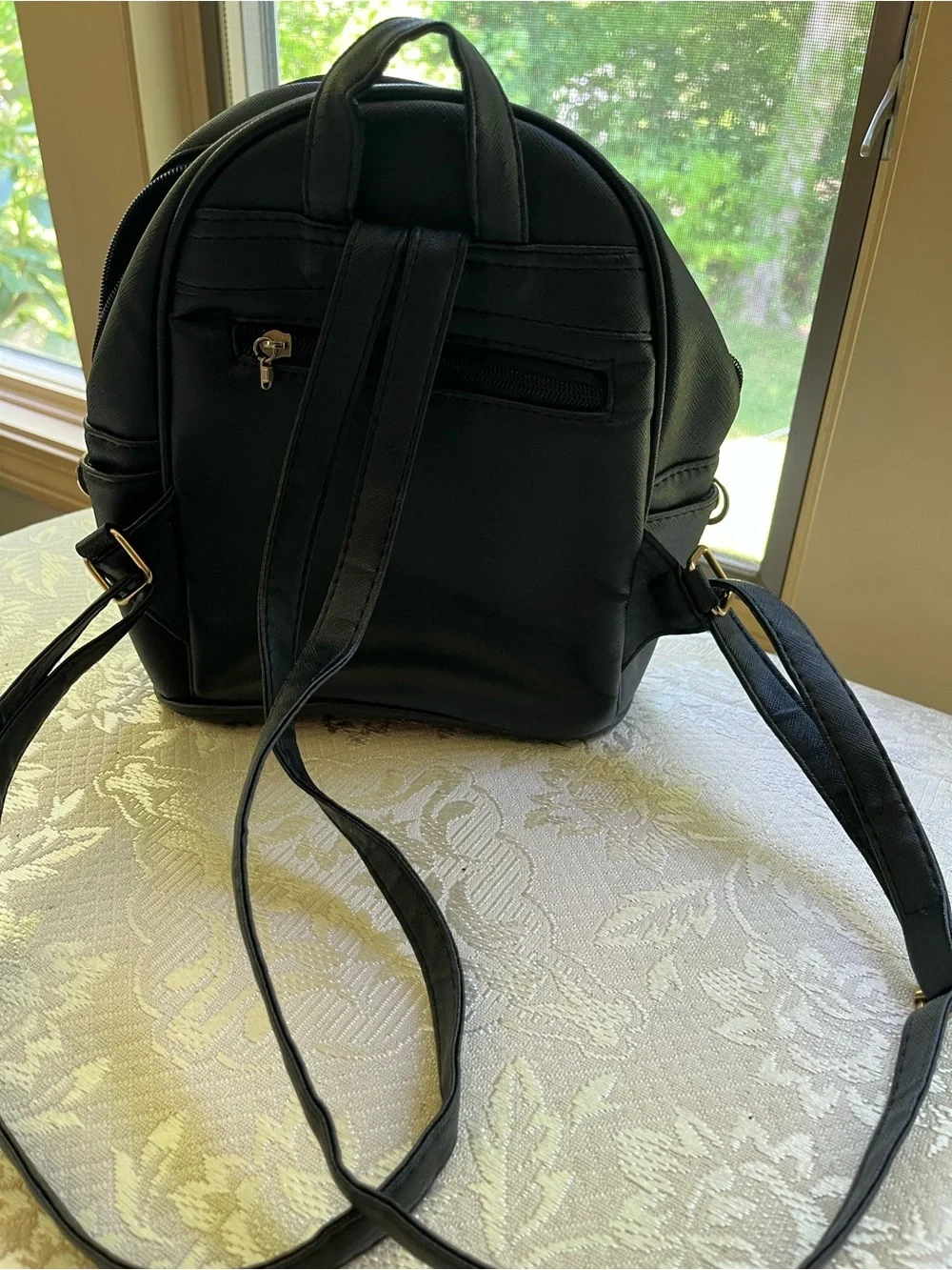 LCFUN Black Mini Backpack with Front Pocket and Bow Detail